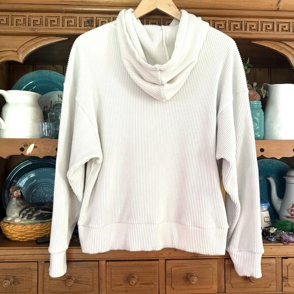 Abercrombie & Fitch Cozy Rib Hoodie M Womens Cream White Velour Legging Friendly - Picture 4 of 6
